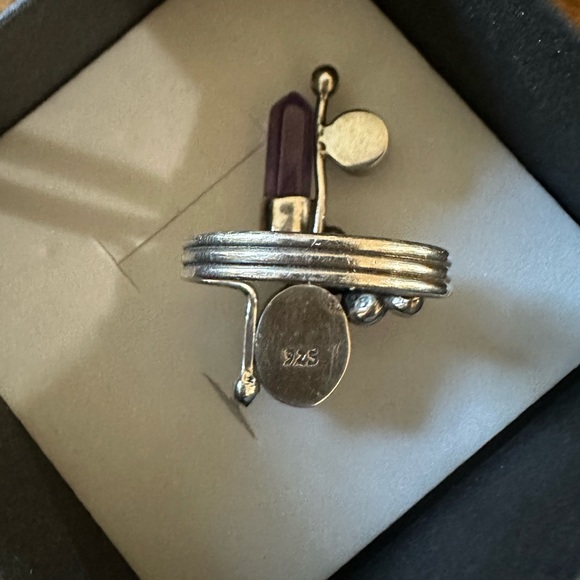 Vintage 925 Sterling Silver Biomorphic Amethyst Peridot Gemstone Ring. - Picture 5 of 9